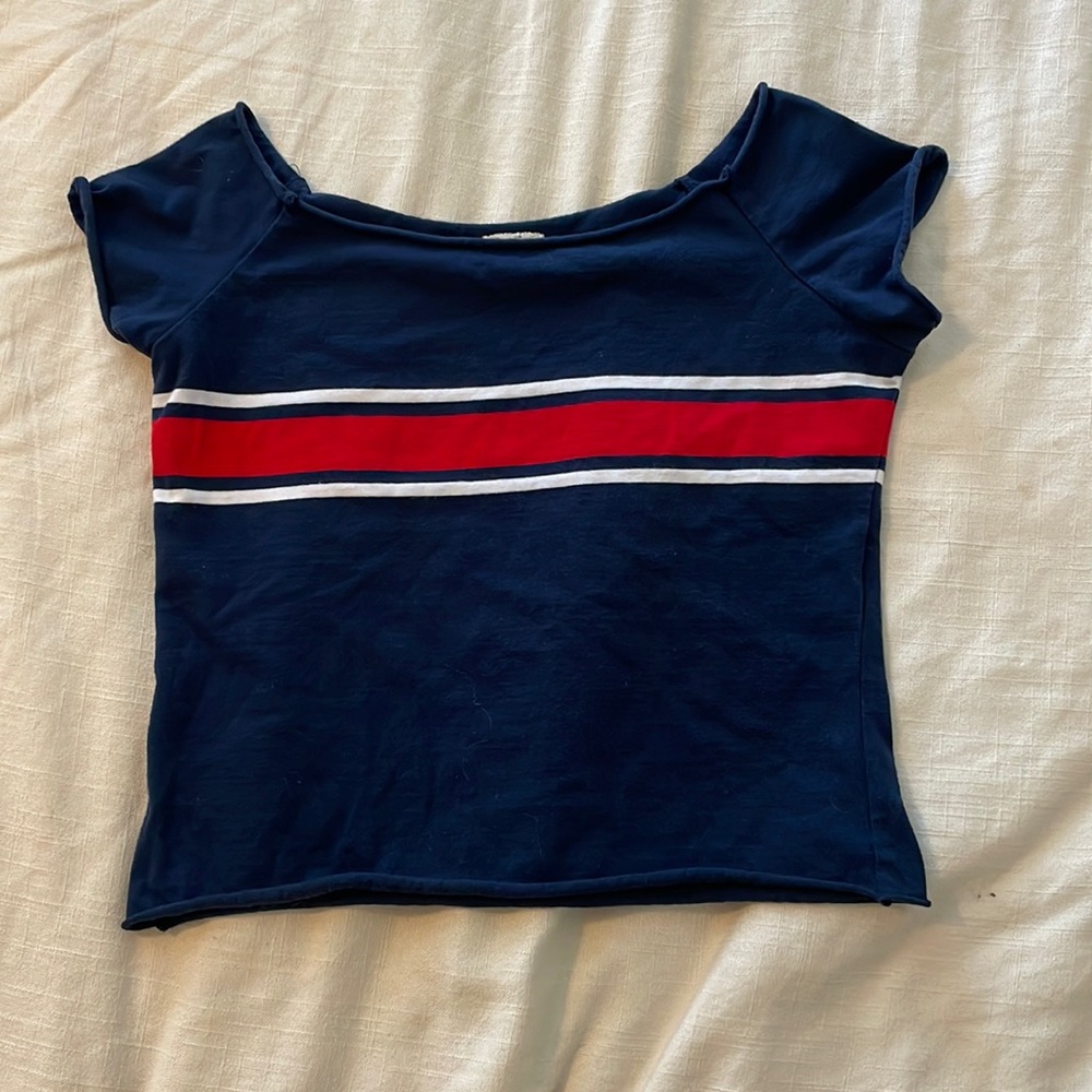 Brandy Melville Women's Red and Navy Crop-top, size ONE SIZE